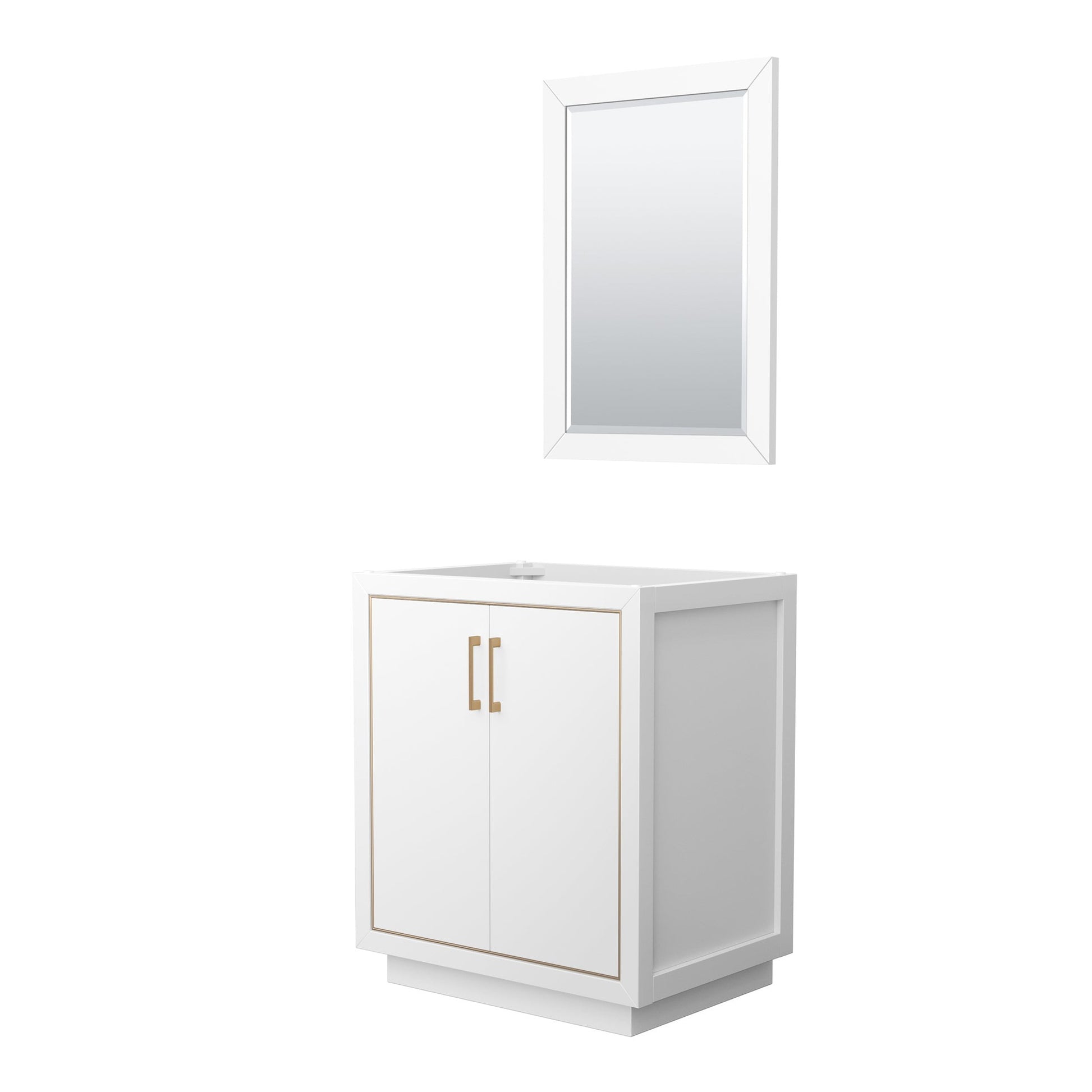 Wyndham Collection Icon 30" Single Bathroom Vanity in White, No Countertop, No Sink, Satin Bronze Trim, 24" Mirror