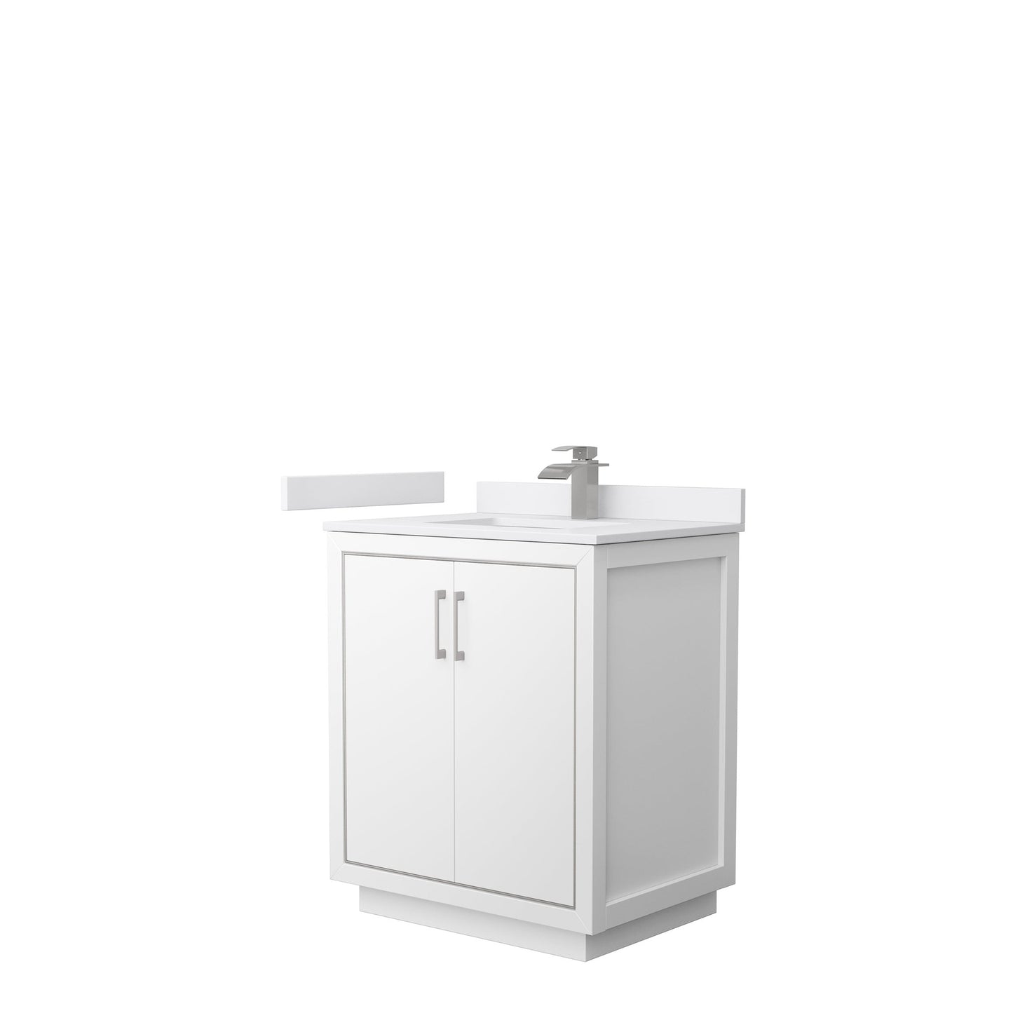 Wyndham Collection Icon 30" Single Bathroom Vanity in White, White Cultured Marble Countertop, Undermount Square Sink, Brushed Nickel Trim