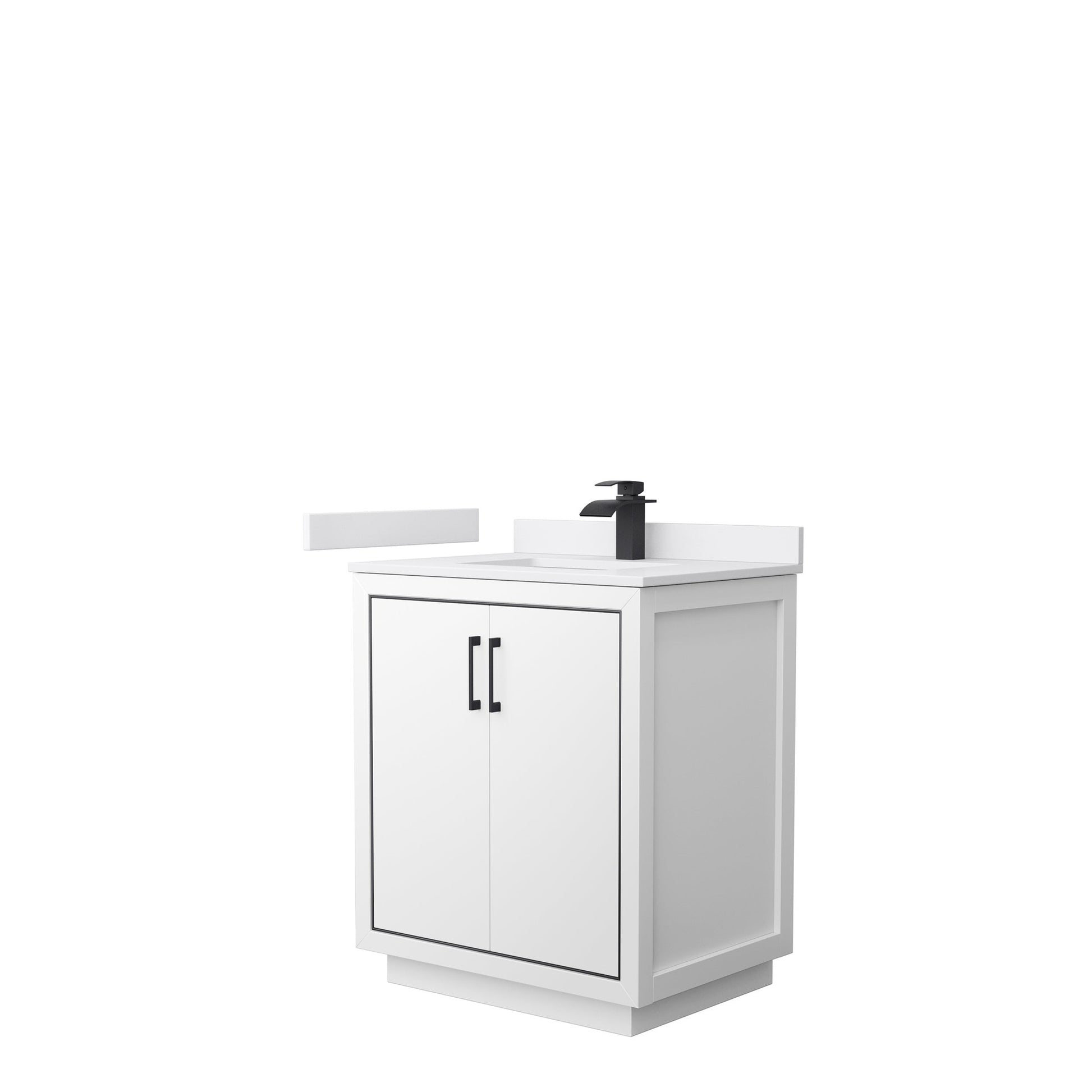 Wyndham Collection Icon 30" Single Bathroom Vanity in White, White Cultured Marble Countertop, Undermount Square Sink, Matte Black Trim