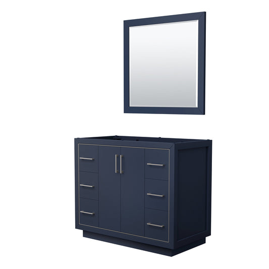 Wyndham Collection Icon 42" Single Bathroom Vanity in Dark Blue, No Countertop, No Sink, Brushed Nickel Trim, 34" Mirror