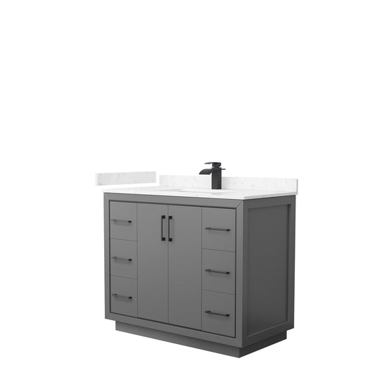 Wyndham Collection Icon 42" Single Bathroom Vanity in Dark Gray, Carrara Cultured Marble Countertop, Undermount Square Sink, Matte Black Trim