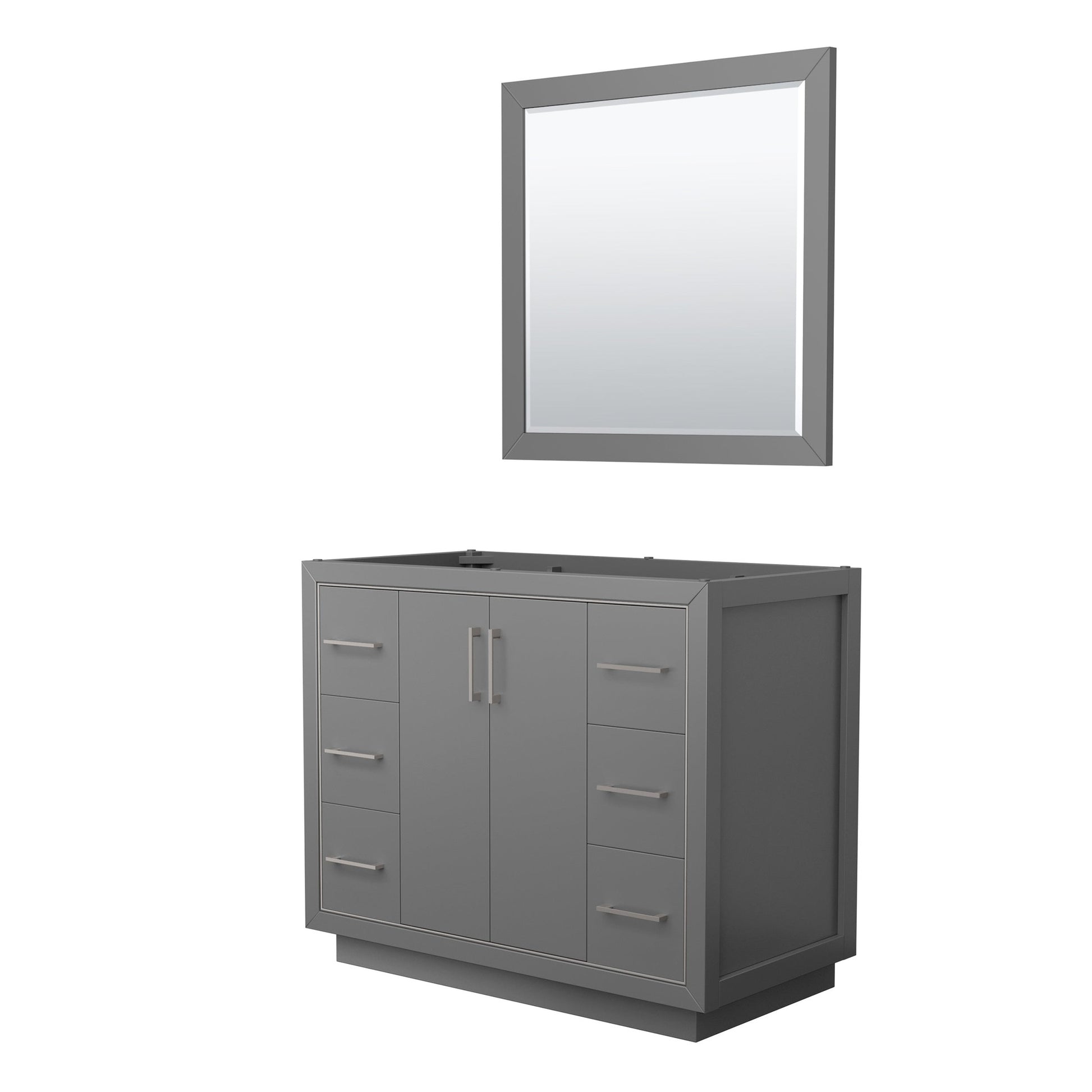 Wyndham Collection Icon 42" Single Bathroom Vanity in Dark Gray, No Countertop, No Sink, Brushed Nickel Trim, 34" Mirror