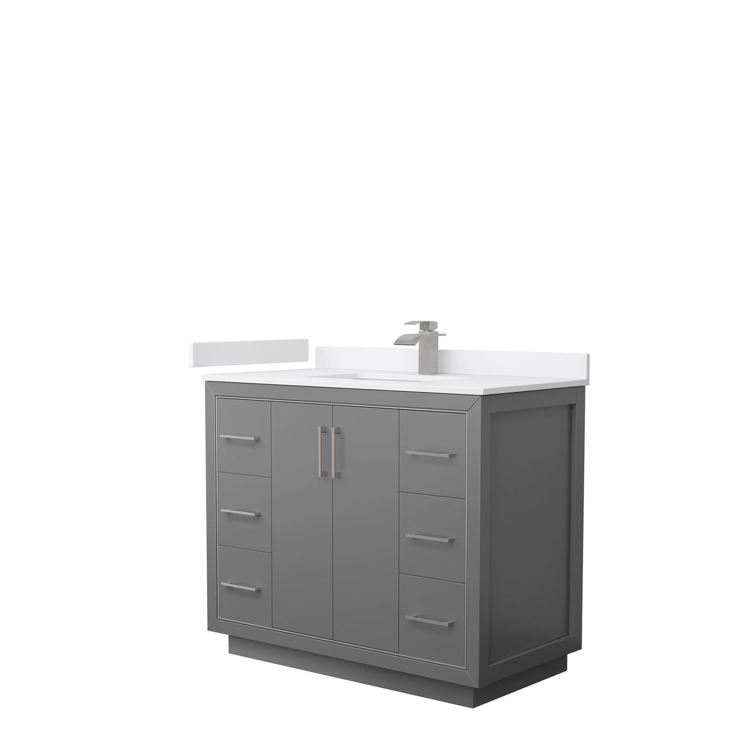Wyndham Collection Icon 42" Single Bathroom Vanity in Dark Gray, White Cultured Marble Countertop, Undermount Square Sink, Brushed Nickel Trim