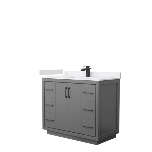 Wyndham Collection Icon 42" Single Bathroom Vanity in Dark Gray, White Cultured Marble Countertop, Undermount Square Sink, Matte Black Trim