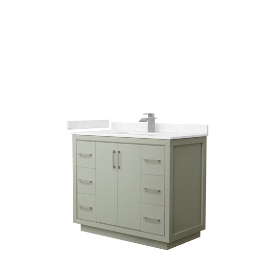 Wyndham Collection Icon 42" Single Bathroom Vanity in Light Green, Carrara Cultured Marble Countertop, Undermount Square Sink, Brushed Nickel Trim