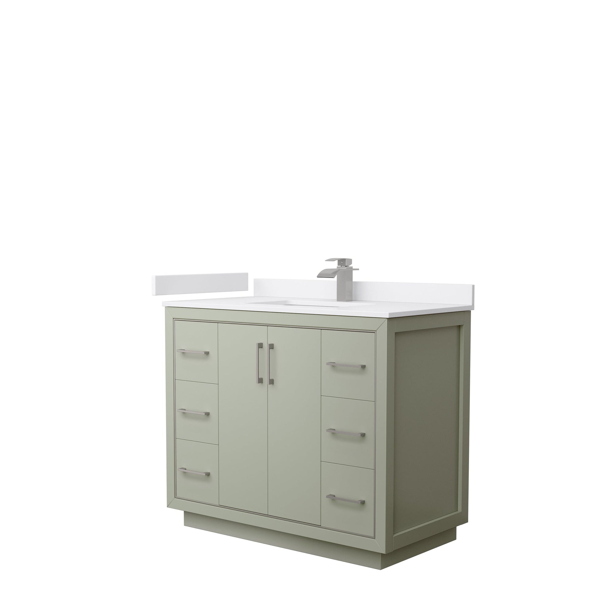 Wyndham Collection Icon 42" Single Bathroom Vanity in Light Green, White Cultured Marble Countertop, Undermount Square Sink, Brushed Nickel Trim