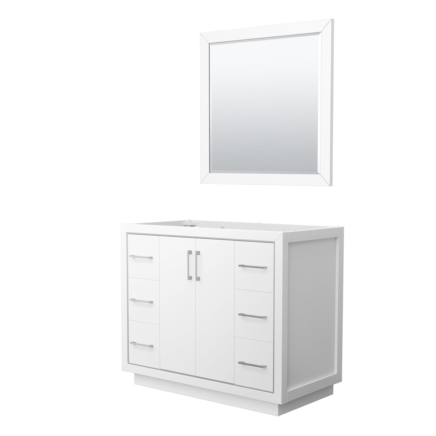 Wyndham Collection Icon 42" Single Bathroom Vanity in White, No Countertop, No Sink, Brushed Nickel Trim, 34" Mirror