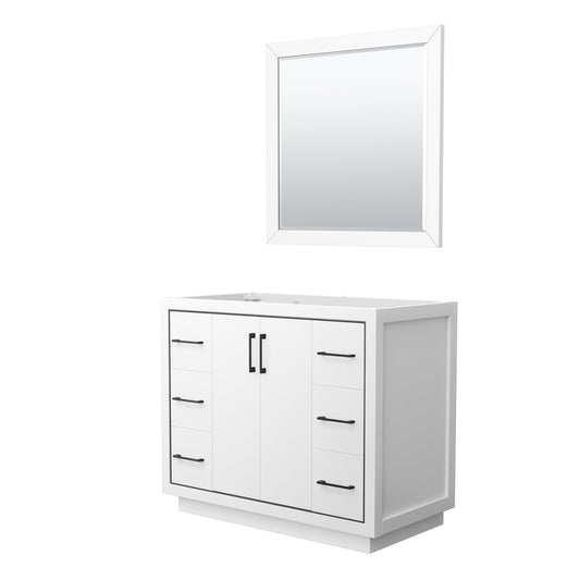 Wyndham Collection Icon 42" Single Bathroom Vanity in White, No Countertop, No Sink, Matte Black Trim, 34" Mirror