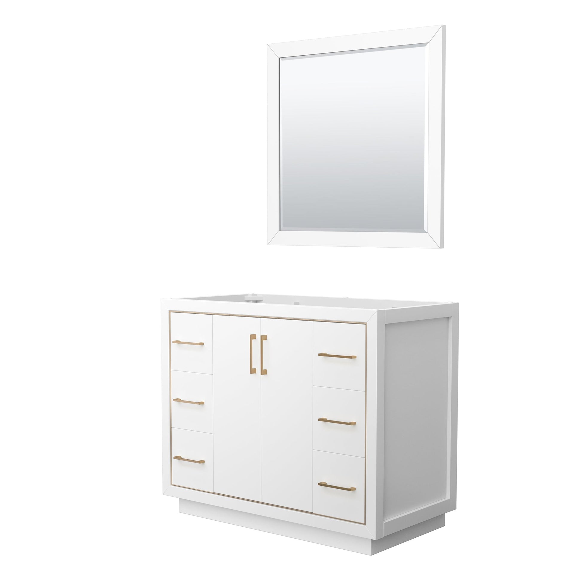 Wyndham Collection Icon 42" Single Bathroom Vanity in White, No Countertop, No Sink, Satin Bronze Trim, 34" Mirror