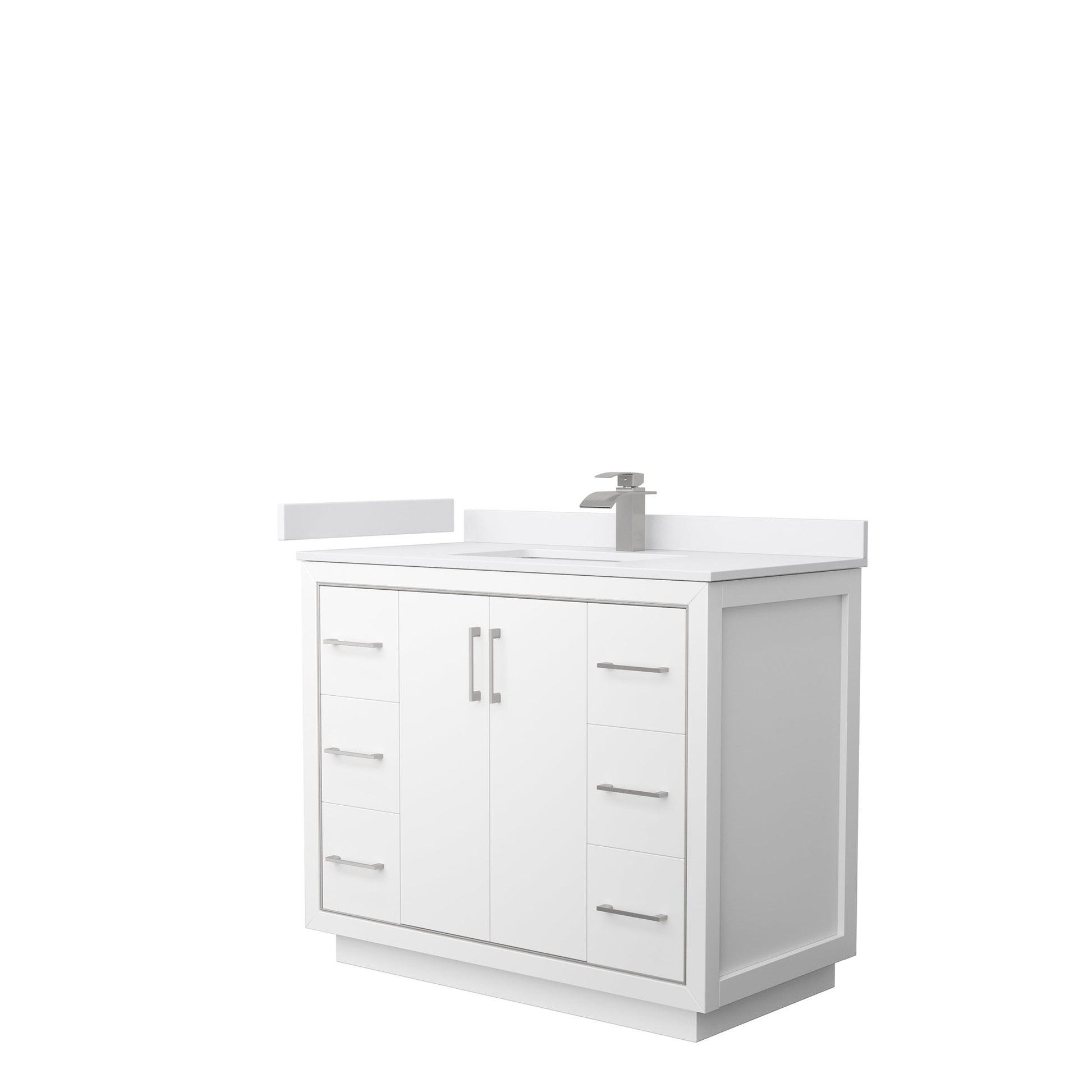Wyndham Collection Icon 42" Single Bathroom Vanity in White, White Cultured Marble Countertop, Undermount Square Sink, Brushed Nickel Trim