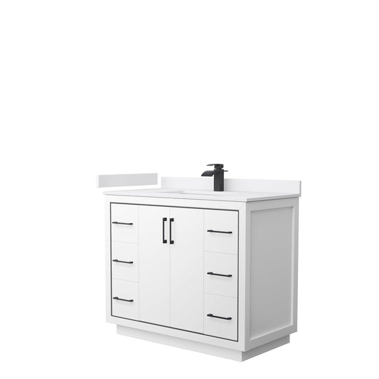 Wyndham Collection Icon 42" Single Bathroom Vanity in White, White Cultured Marble Countertop, Undermount Square Sink, Matte Black Trim