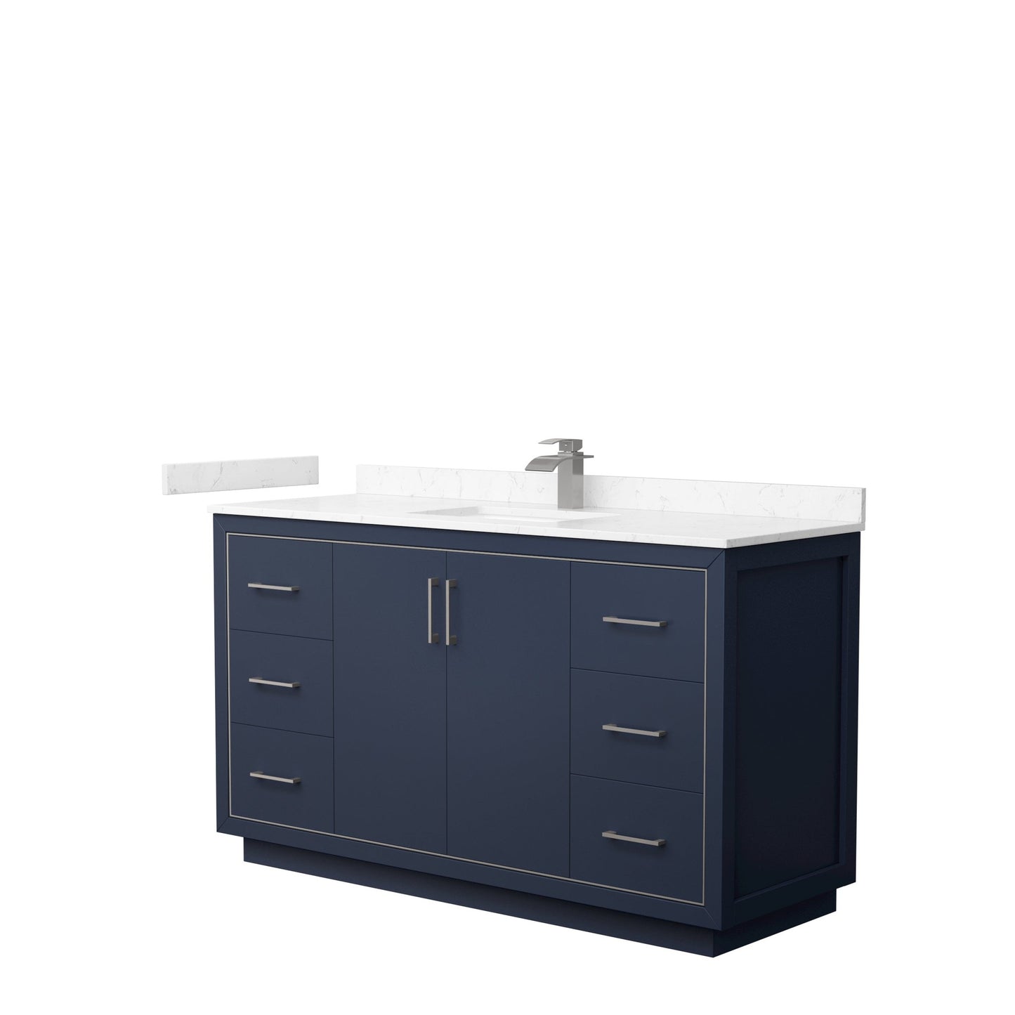 Wyndham Collection Icon 60" Single Bathroom Vanity in Dark Blue, Carrara Cultured Marble Countertop, Undermount Square Sink, Brushed Nickel Trim