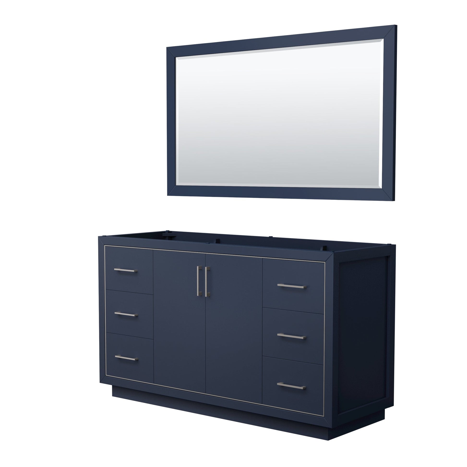 Wyndham Collection Icon 60" Single Bathroom Vanity in Dark Blue, No Countertop, No Sink, Brushed Nickel Trim, 58" Mirror