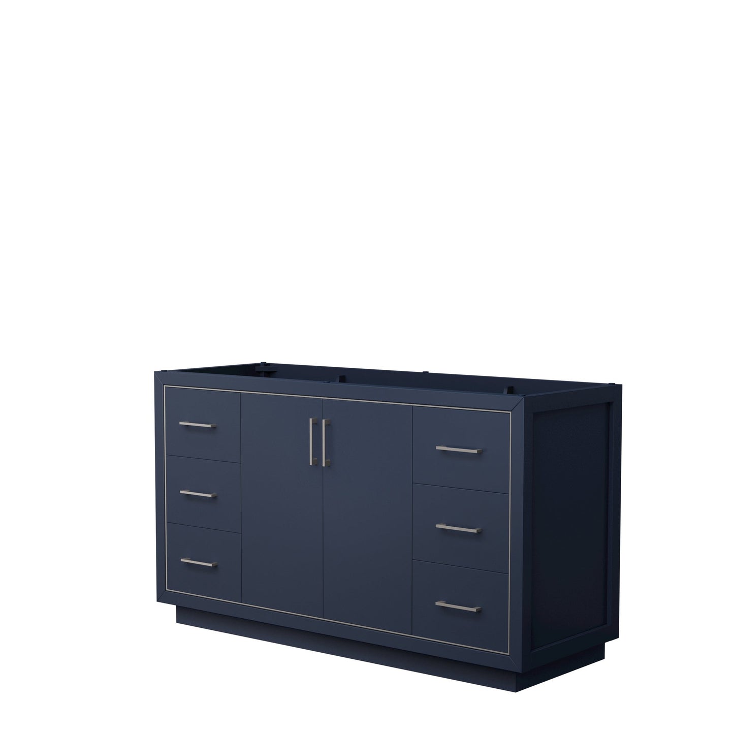 Wyndham Collection Icon 60" Single Bathroom Vanity in Dark Blue, No Countertop, No Sink, Brushed Nickel Trim