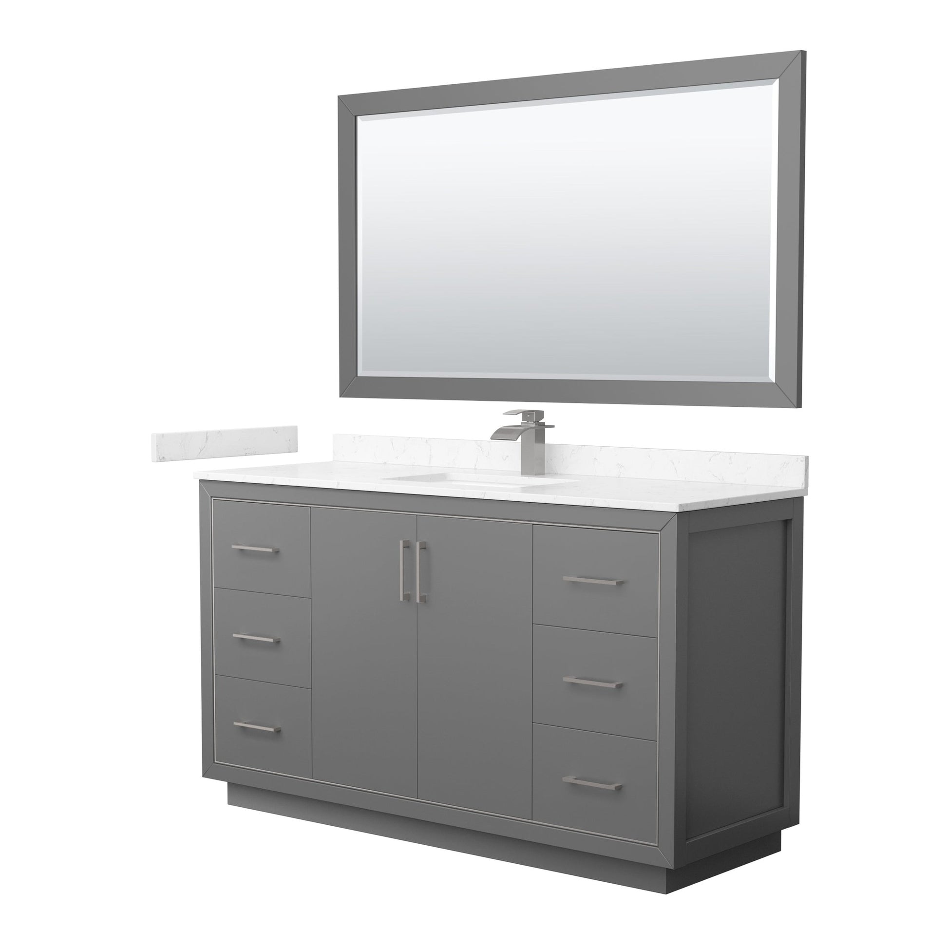 Wyndham Collection Icon 60" Single Bathroom Vanity in Dark Gray, Carrara Cultured Marble Countertop, Undermount Square Sink, Brushed Nickel Trim, 58" Mirror