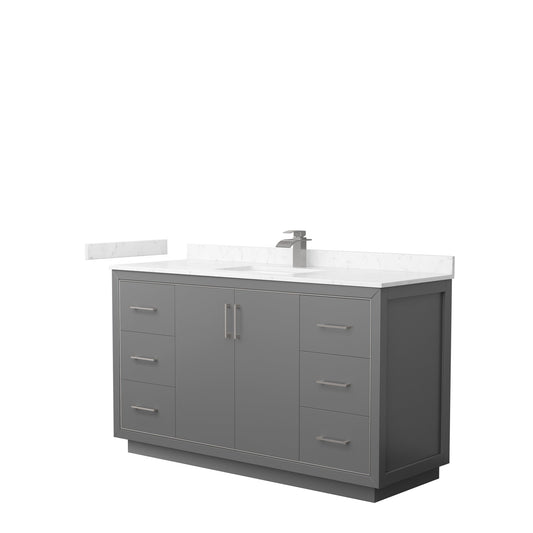 Wyndham Collection Icon 60" Single Bathroom Vanity in Dark Gray, Carrara Cultured Marble Countertop, Undermount Square Sink, Brushed Nickel Trim