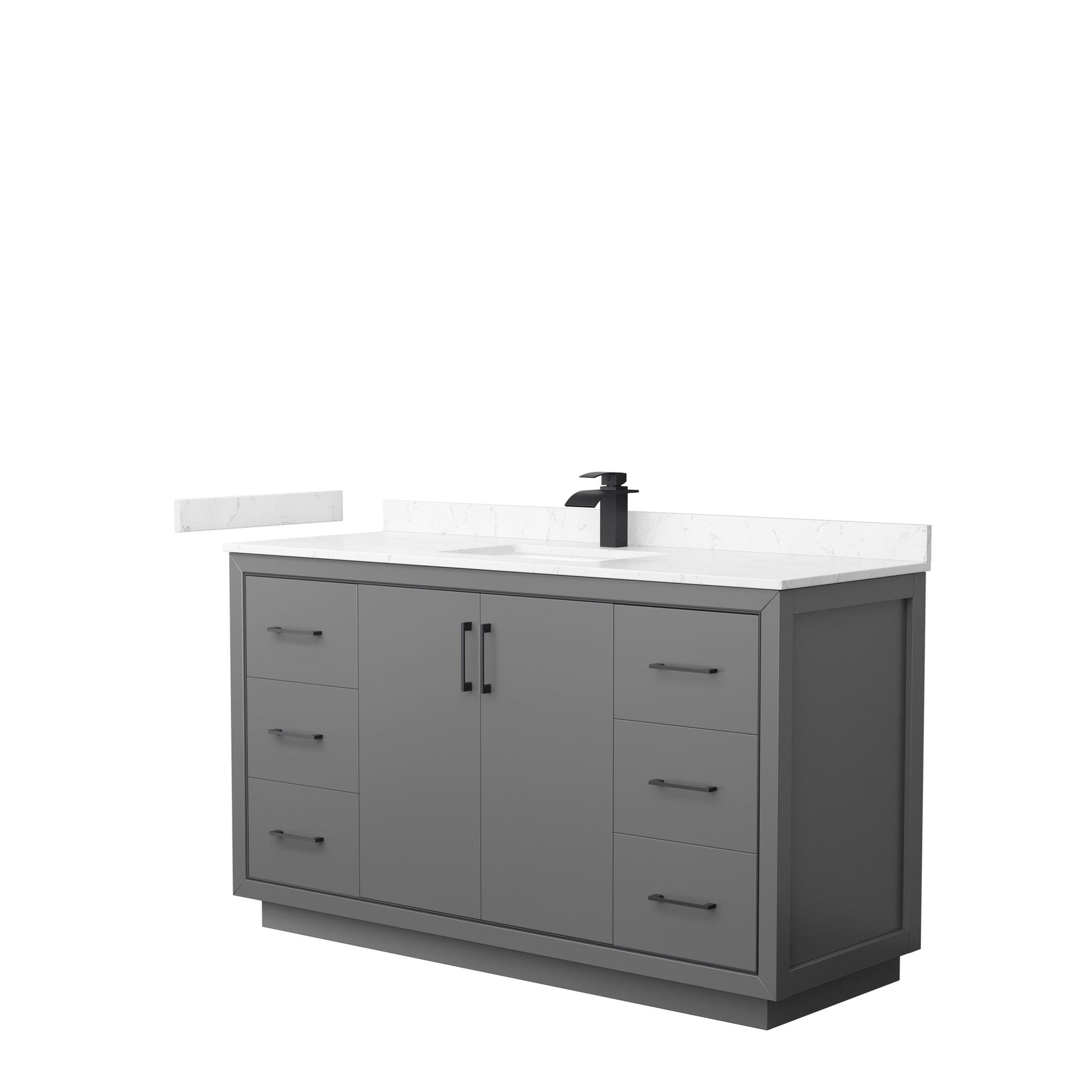 Wyndham Collection Icon 60" Single Bathroom Vanity in Dark Gray, Carrara Cultured Marble Countertop, Undermount Square Sink, Matte Black Trim