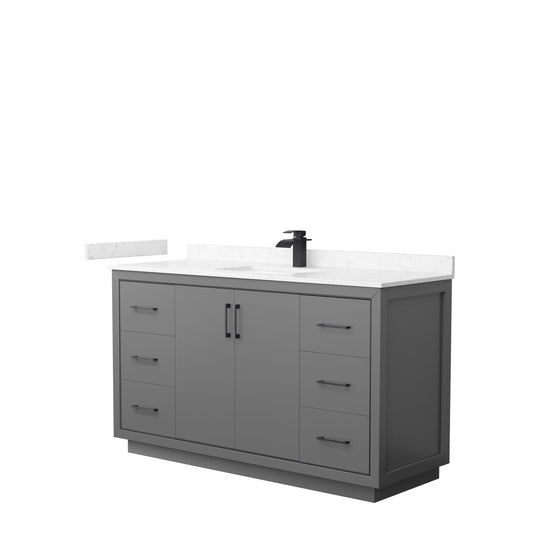 Wyndham Collection Icon 60" Single Bathroom Vanity in Dark Gray, Carrara Cultured Marble Countertop, Undermount Square Sink, Matte Black Trim