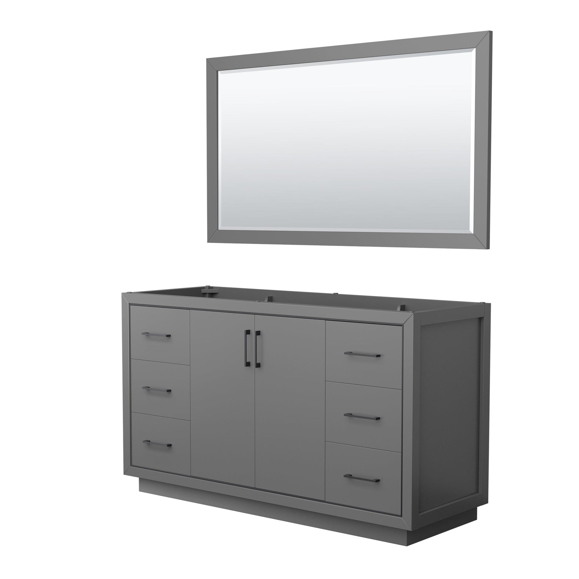 Wyndham Collection Icon 60" Single Bathroom Vanity in Dark Gray, No Countertop, No Sink, Matte Black Trim, 58" Mirror