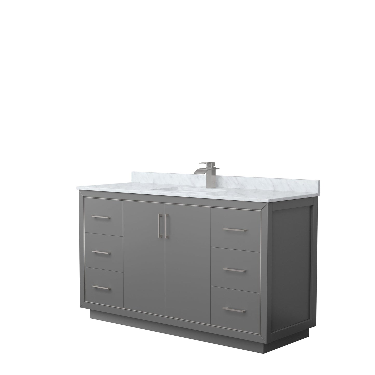 Wyndham Collection Icon 60" Single Bathroom Vanity in Dark Gray, White Carrara Marble Countertop, Undermount Square Sink, Brushed Nickel Trim