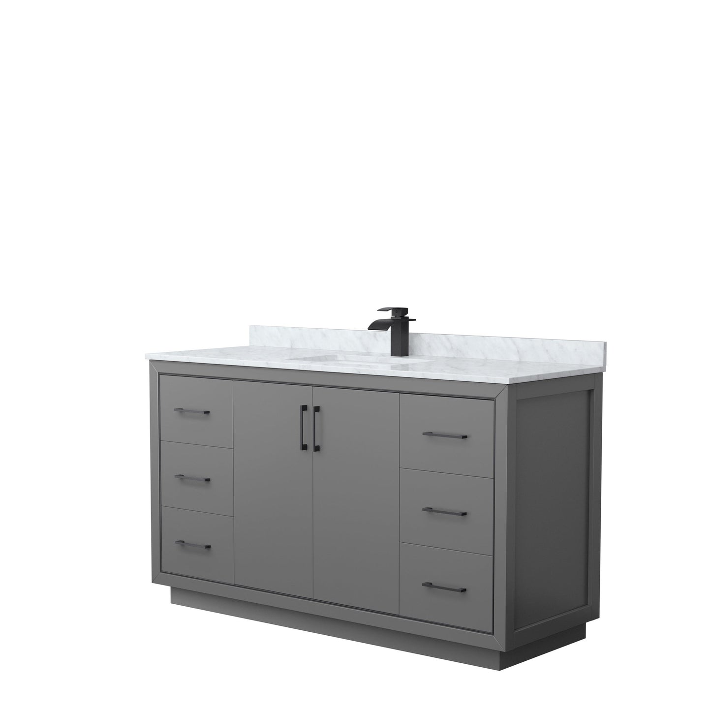 Wyndham Collection Icon 60" Single Bathroom Vanity in Dark Gray, White Carrara Marble Countertop, Undermount Square Sink, Matte Black Trim