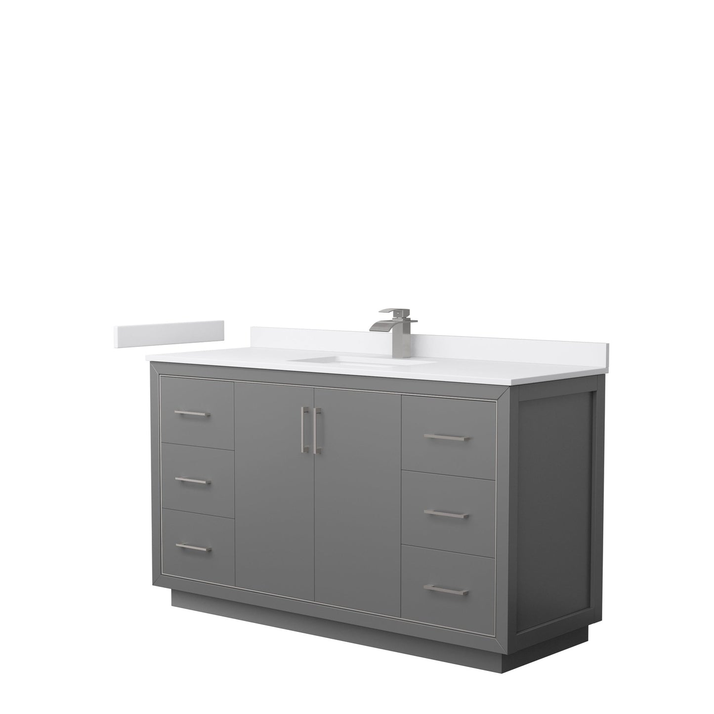 Wyndham Collection Icon 60" Single Bathroom Vanity in Dark Gray, White Cultured Marble Countertop, Undermount Square Sink, Brushed Nickel Trim