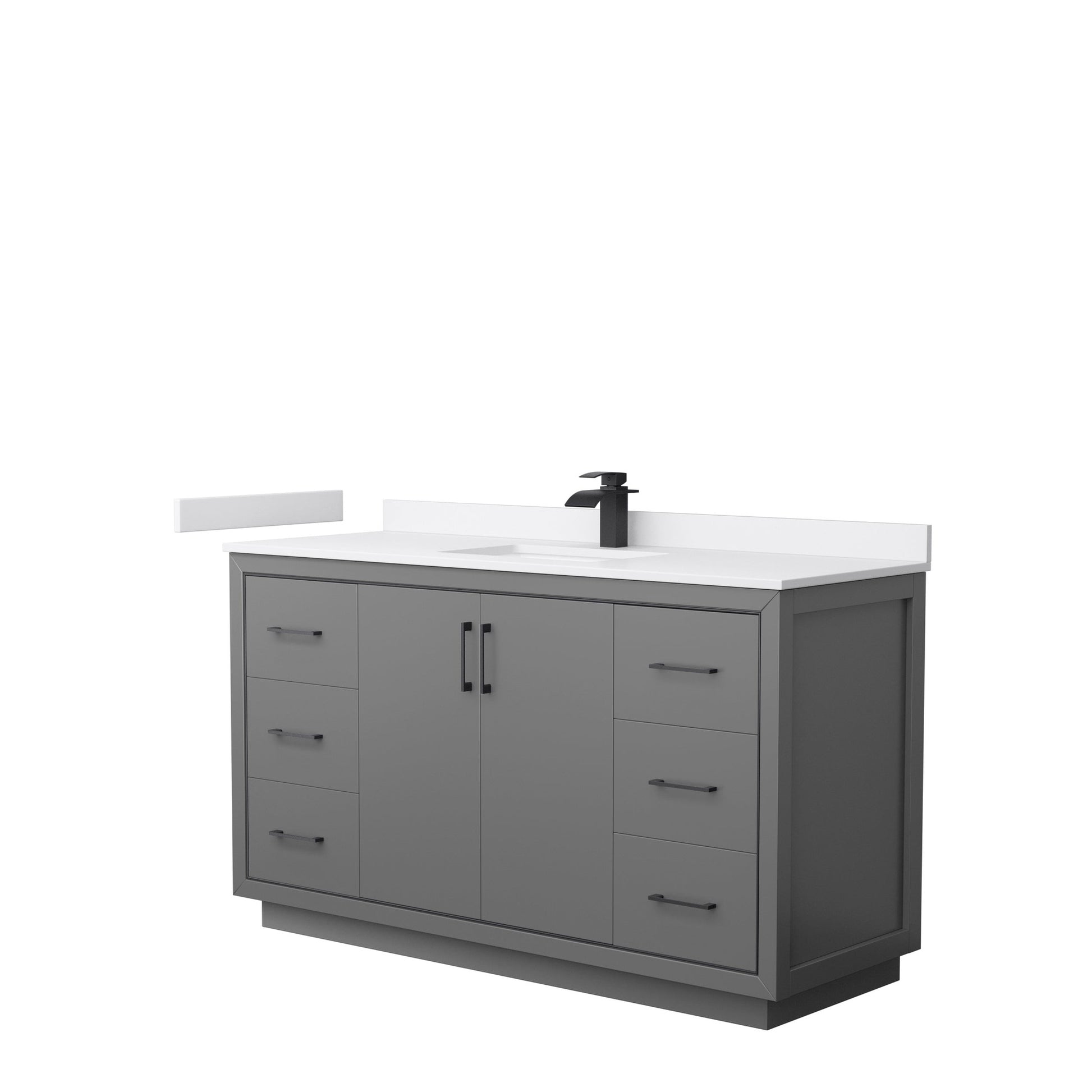 Wyndham Collection Icon 60" Single Bathroom Vanity in Dark Gray, White Cultured Marble Countertop, Undermount Square Sink, Matte Black Trim