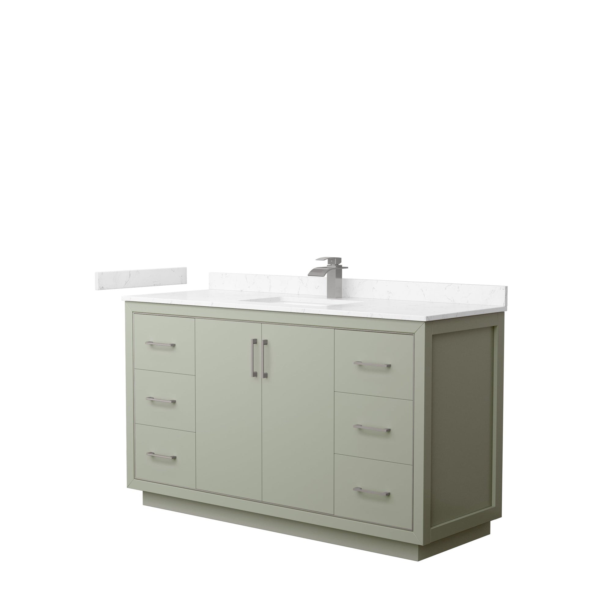 Wyndham Collection Icon 60" Single Bathroom Vanity in Light Green, Carrara Cultured Marble Countertop, Undermount Square Sink, Brushed Nickel Trim