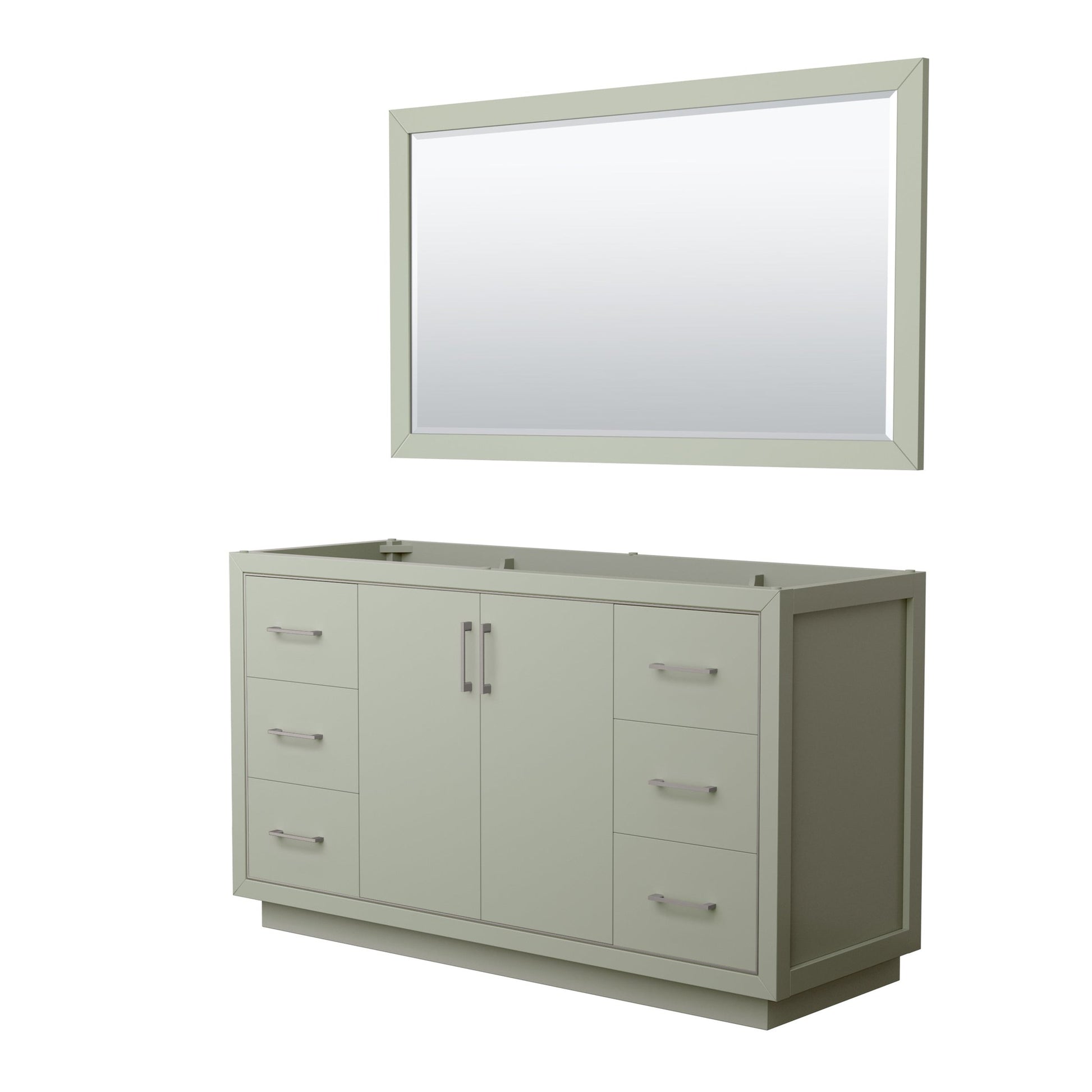 Wyndham Collection Icon 60" Single Bathroom Vanity in Light Green, No Countertop, No Sink, Brushed Nickel Trim, 58" Mirror