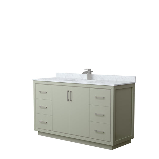 Wyndham Collection Icon 60" Single Bathroom Vanity in Light Green, White Carrara Marble Countertop, Undermount Square Sink, Brushed Nickel Trim
