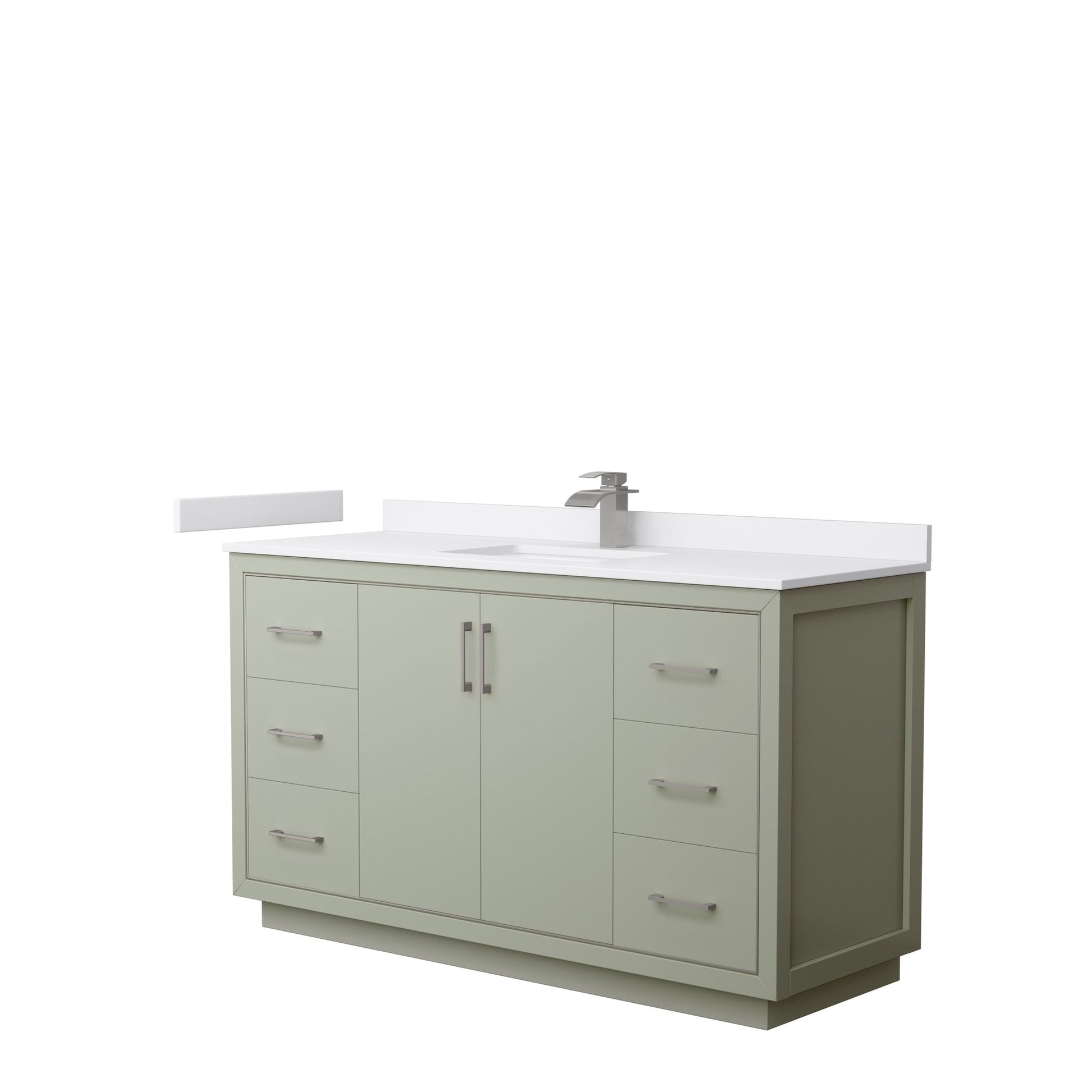 Wyndham Collection Icon 60" Single Bathroom Vanity in Light Green, White Cultured Marble Countertop, Undermount Square Sink, Brushed Nickel Trim