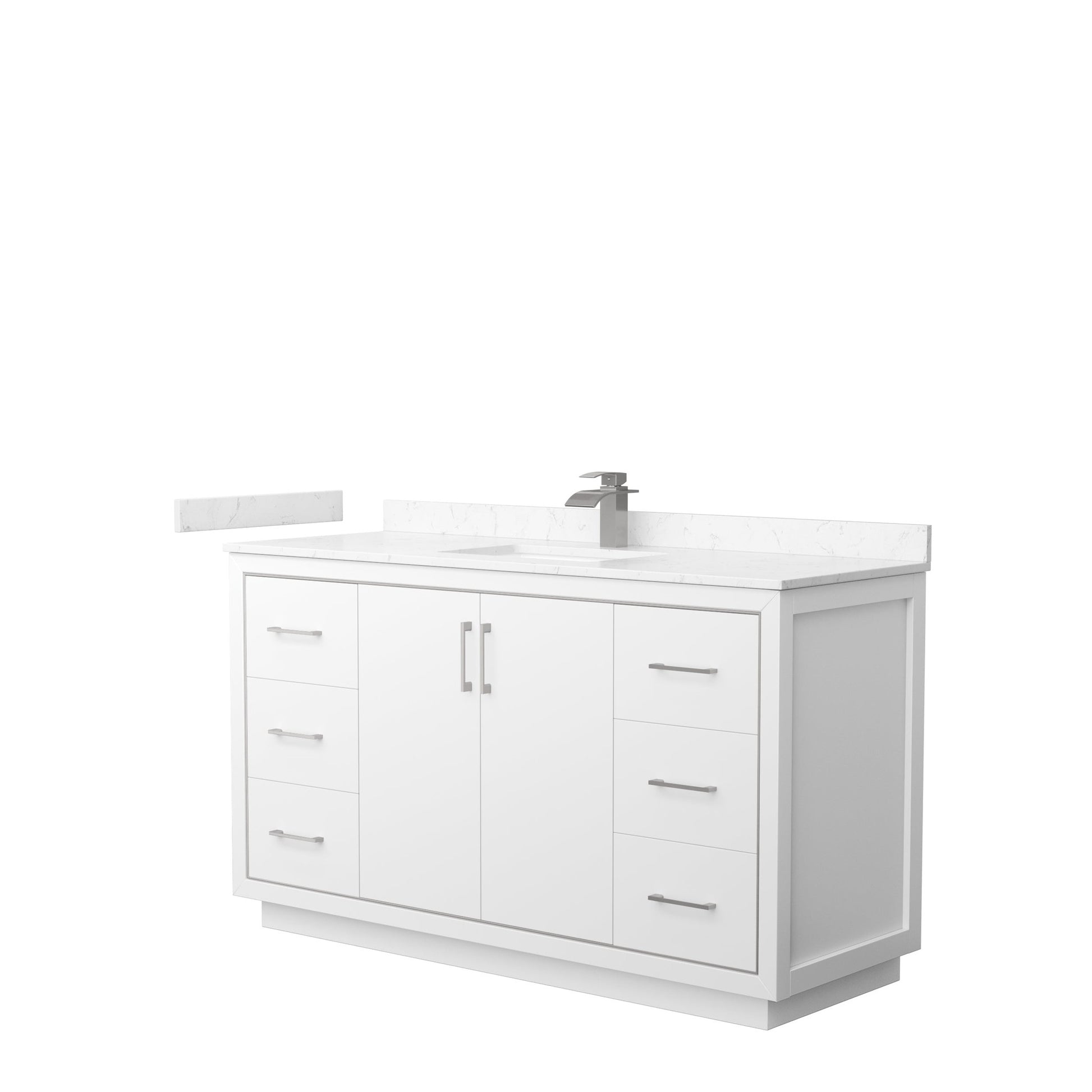 Wyndham Collection Icon 60" Single Bathroom Vanity in White, Carrara Cultured Marble Countertop, Undermount Square Sink, Brushed Nickel Trim