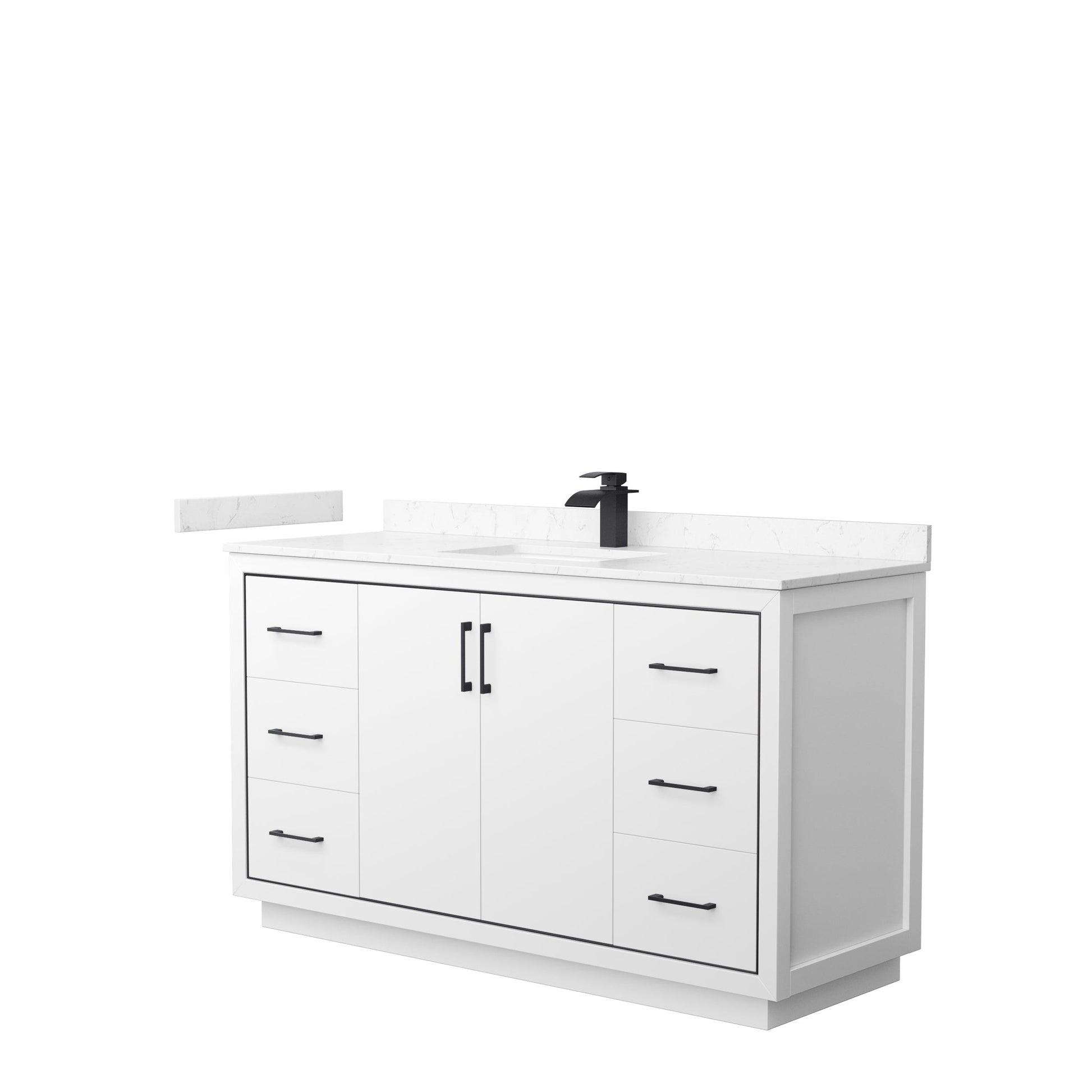 Wyndham Collection Icon 60" Single Bathroom Vanity in White, Carrara Cultured Marble Countertop, Undermount Square Sink, Matte Black Trim