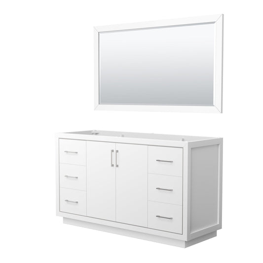 Wyndham Collection Icon 60" Single Bathroom Vanity in White, No Countertop, No Sink, Brushed Nickel Trim, 58" Mirror