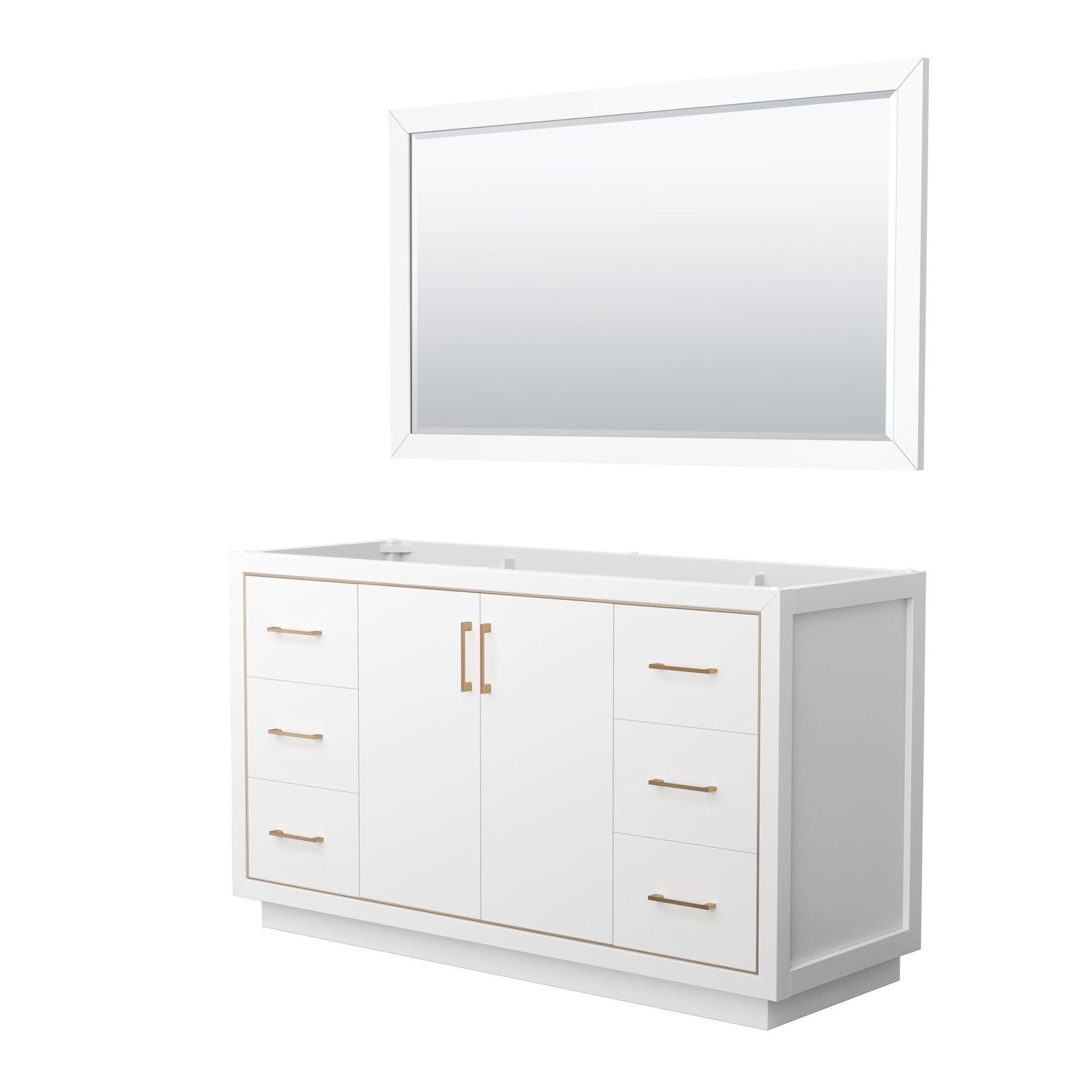 Wyndham Collection Icon 60" Single Bathroom Vanity in White, No Countertop, No Sink, Satin Bronze Trim, 58" Mirror