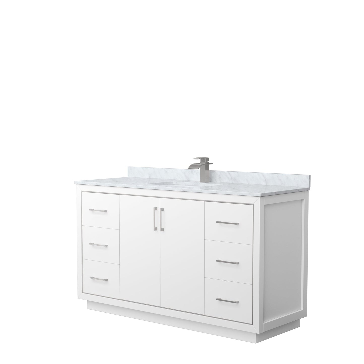Wyndham Collection Icon 60" Single Bathroom Vanity in White, White Carrara Marble Countertop, Undermount Square Sink, Brushed Nickel Trim