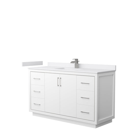 Wyndham Collection Icon 60" Single Bathroom Vanity in White, White Cultured Marble Countertop, Undermount Square Sink, Brushed Nickel Trim
