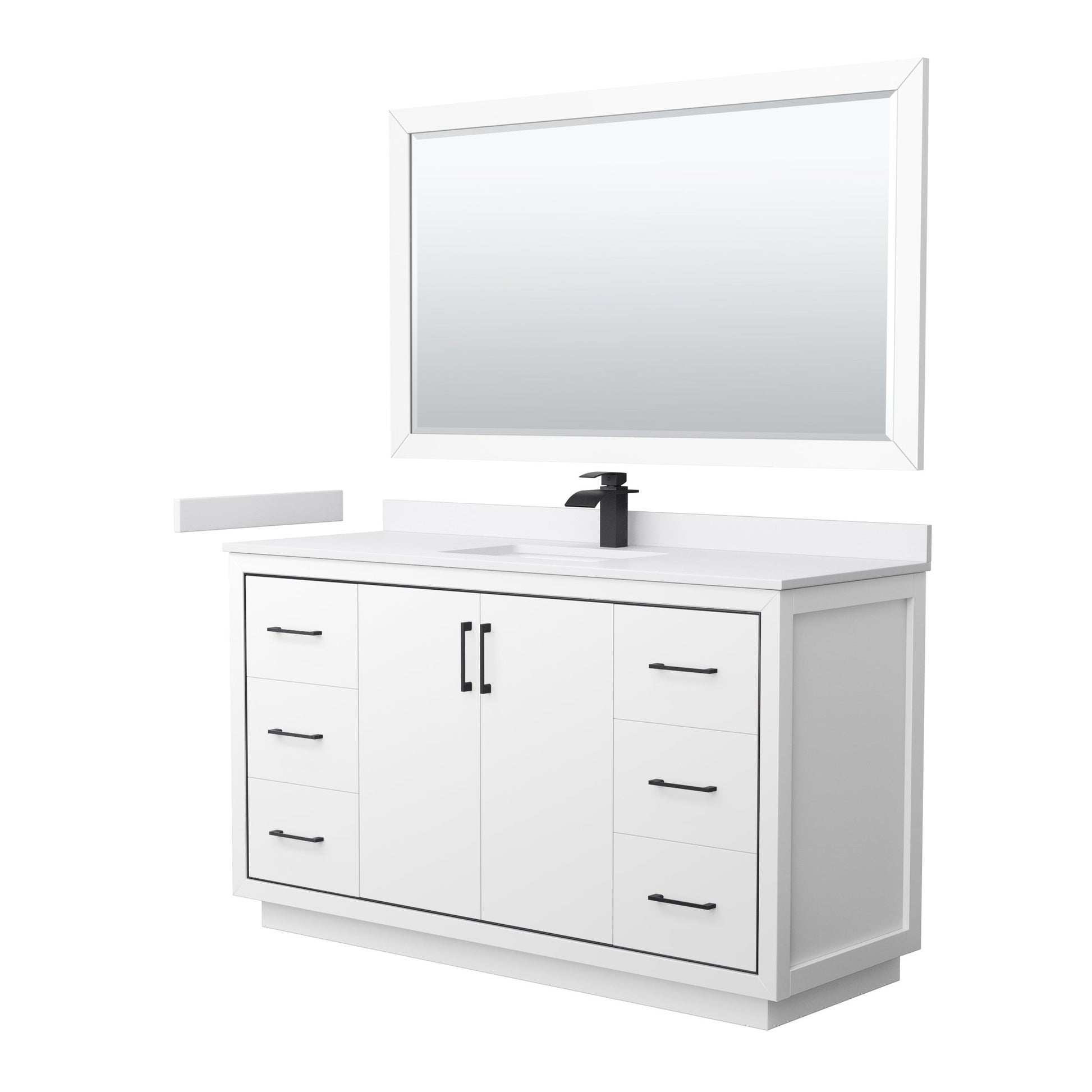 Wyndham Collection Icon 60" Single Bathroom Vanity in White, White Cultured Marble Countertop, Undermount Square Sink, Matte Black Trim, 58" Mirror