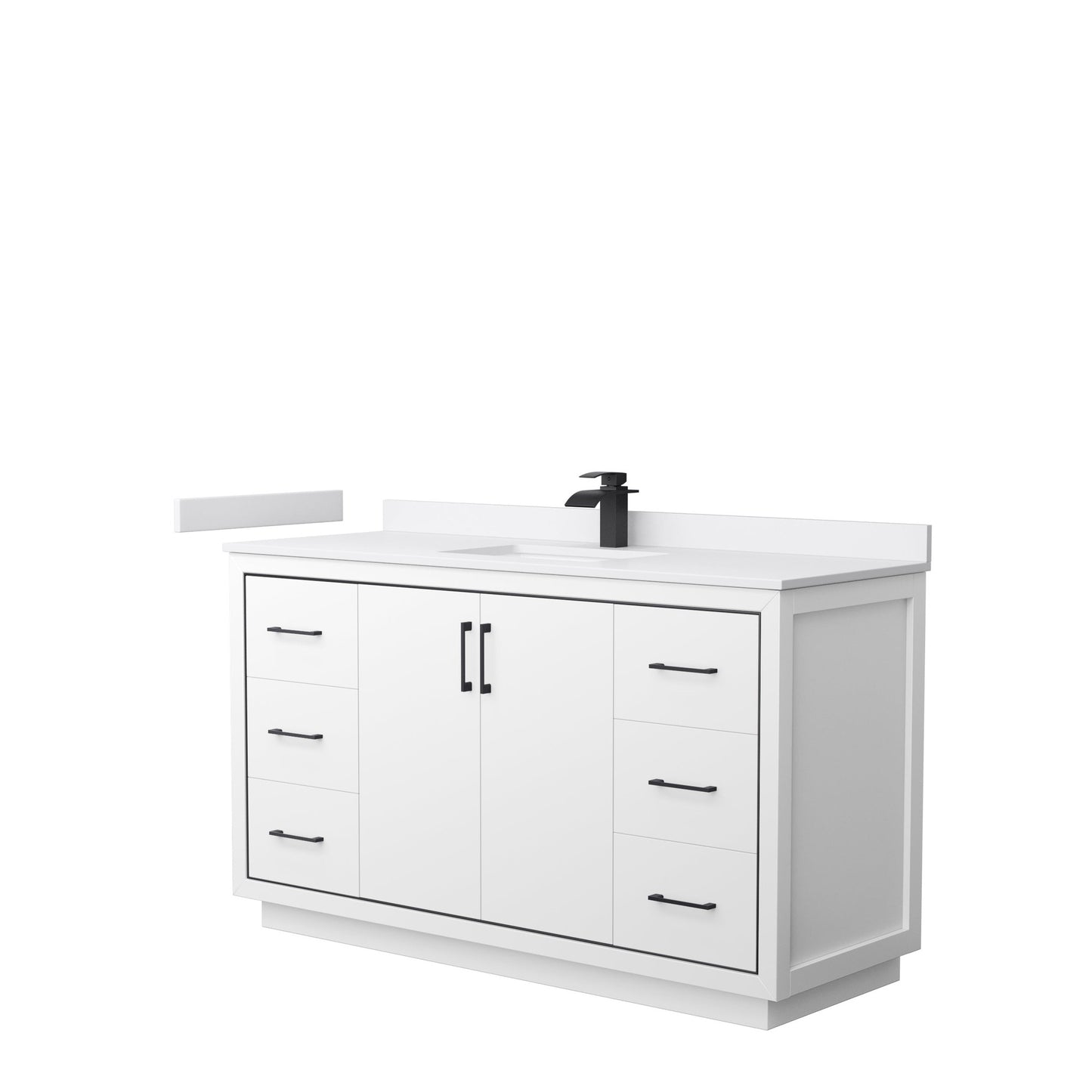 Wyndham Collection Icon 60" Single Bathroom Vanity in White, White Cultured Marble Countertop, Undermount Square Sink, Matte Black Trim