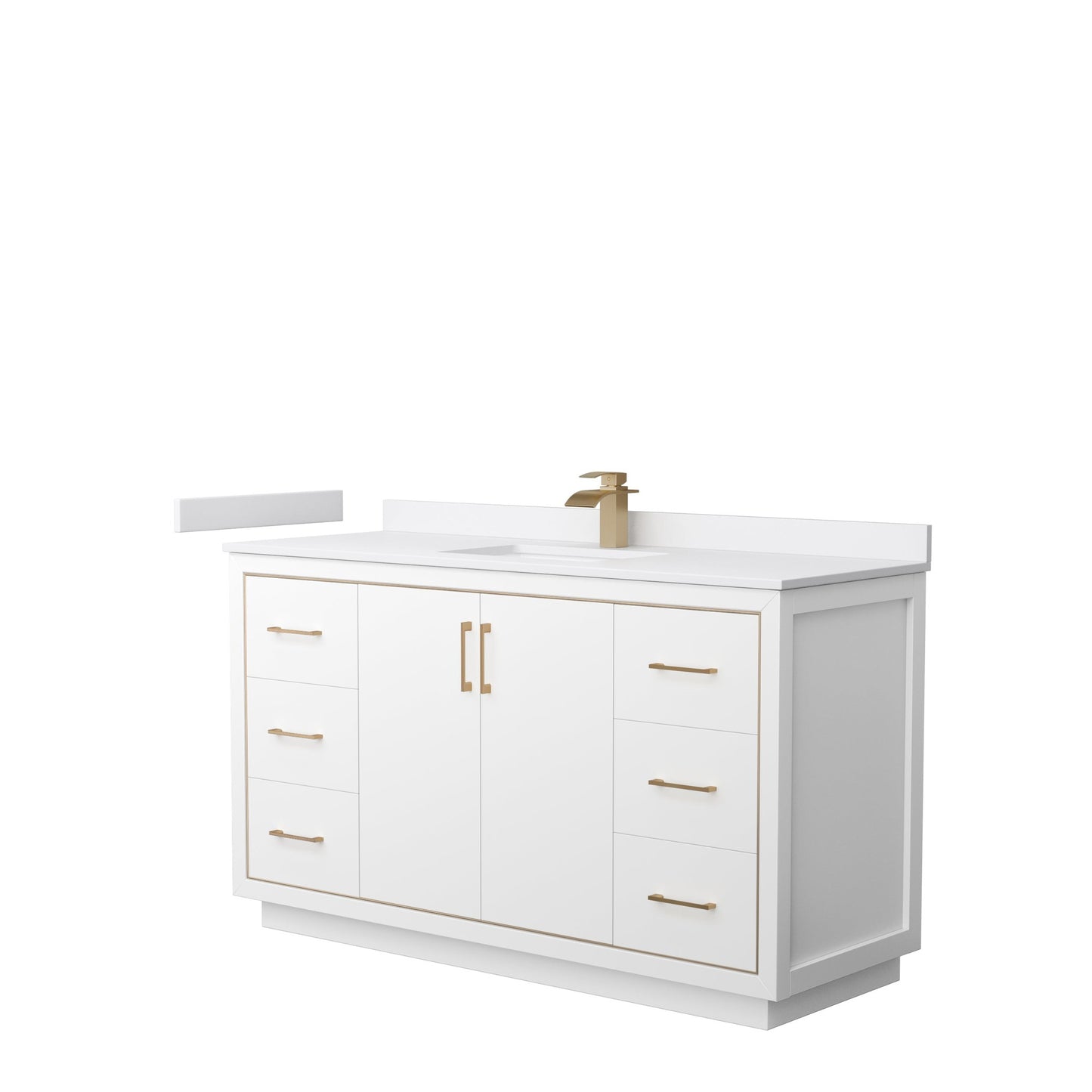 Wyndham Collection Icon 60" Single Bathroom Vanity in White, White Cultured Marble Countertop, Undermount Square Sink, Satin Bronze Trim