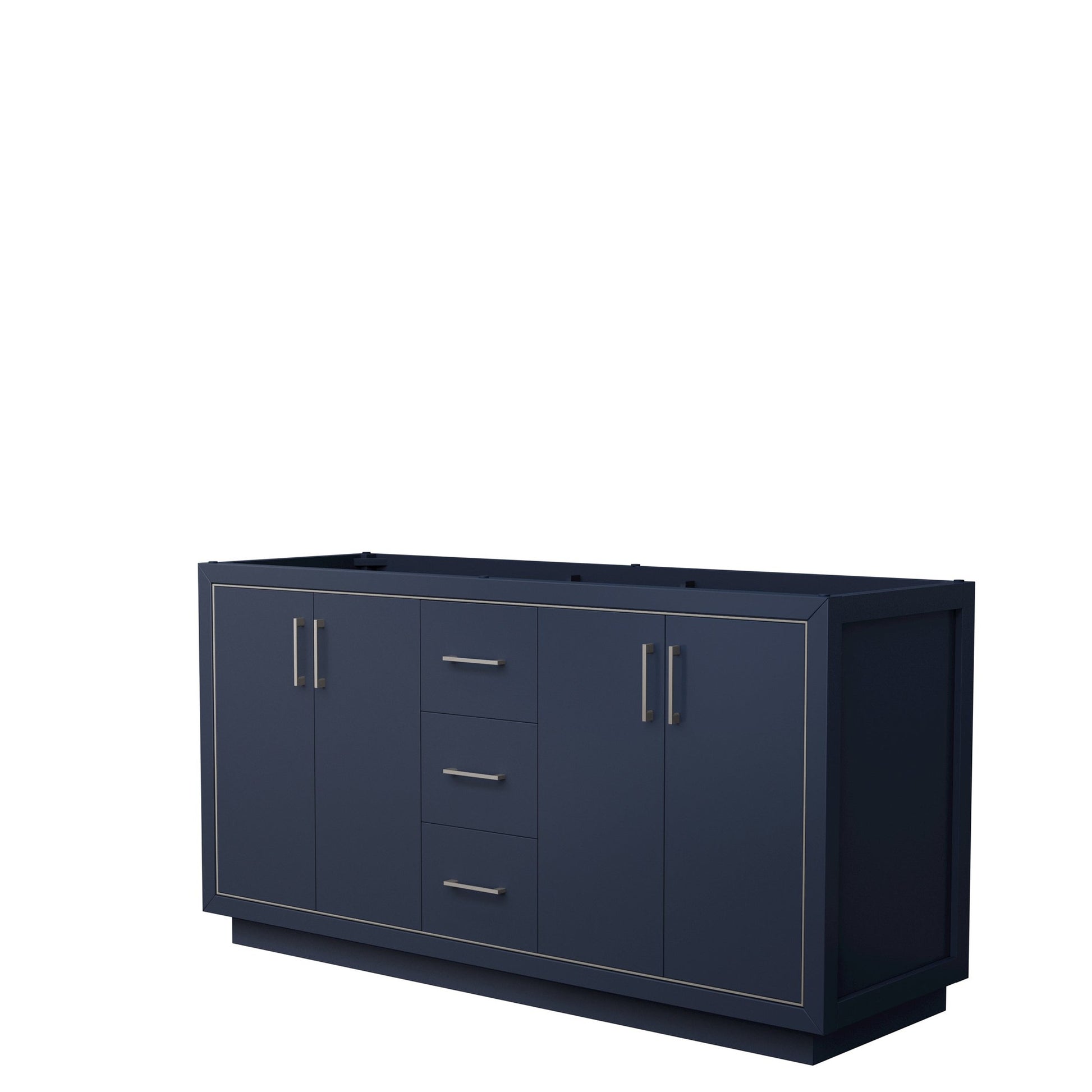 Wyndham Collection Icon 66" Double Bathroom Vanity in Dark Blue, No Countertop, No Sink, Brushed Nickel Trim