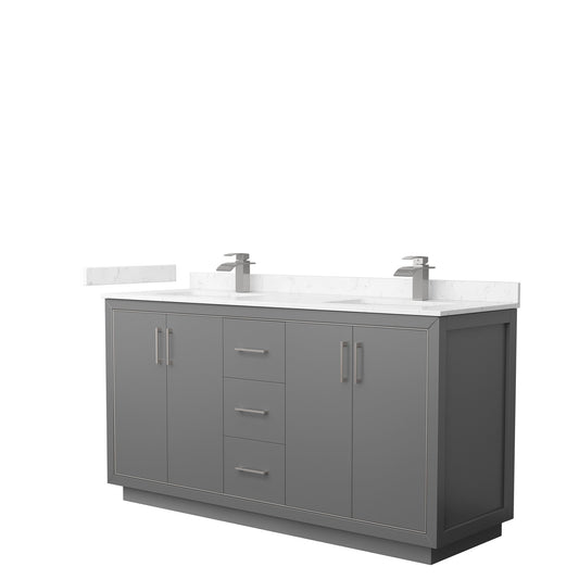 Wyndham Collection Icon 66" Double Bathroom Vanity in Dark Gray, Carrara Cultured Marble Countertop, Undermount Square Sinks, Brushed Nickel Trim