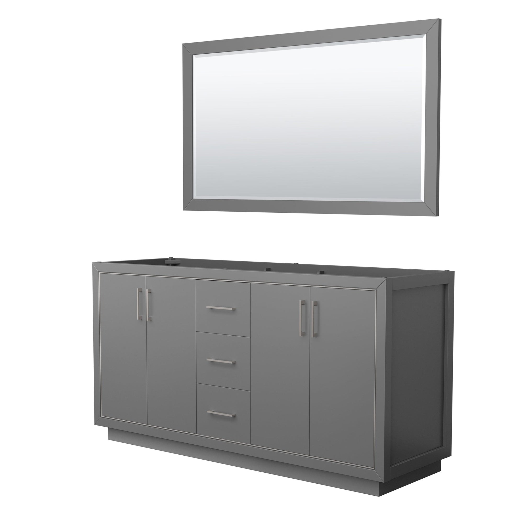 Wyndham Collection Icon 66" Double Bathroom Vanity in Dark Gray, No Countertop, No Sink, Brushed Nickel Trim, 58" Mirror