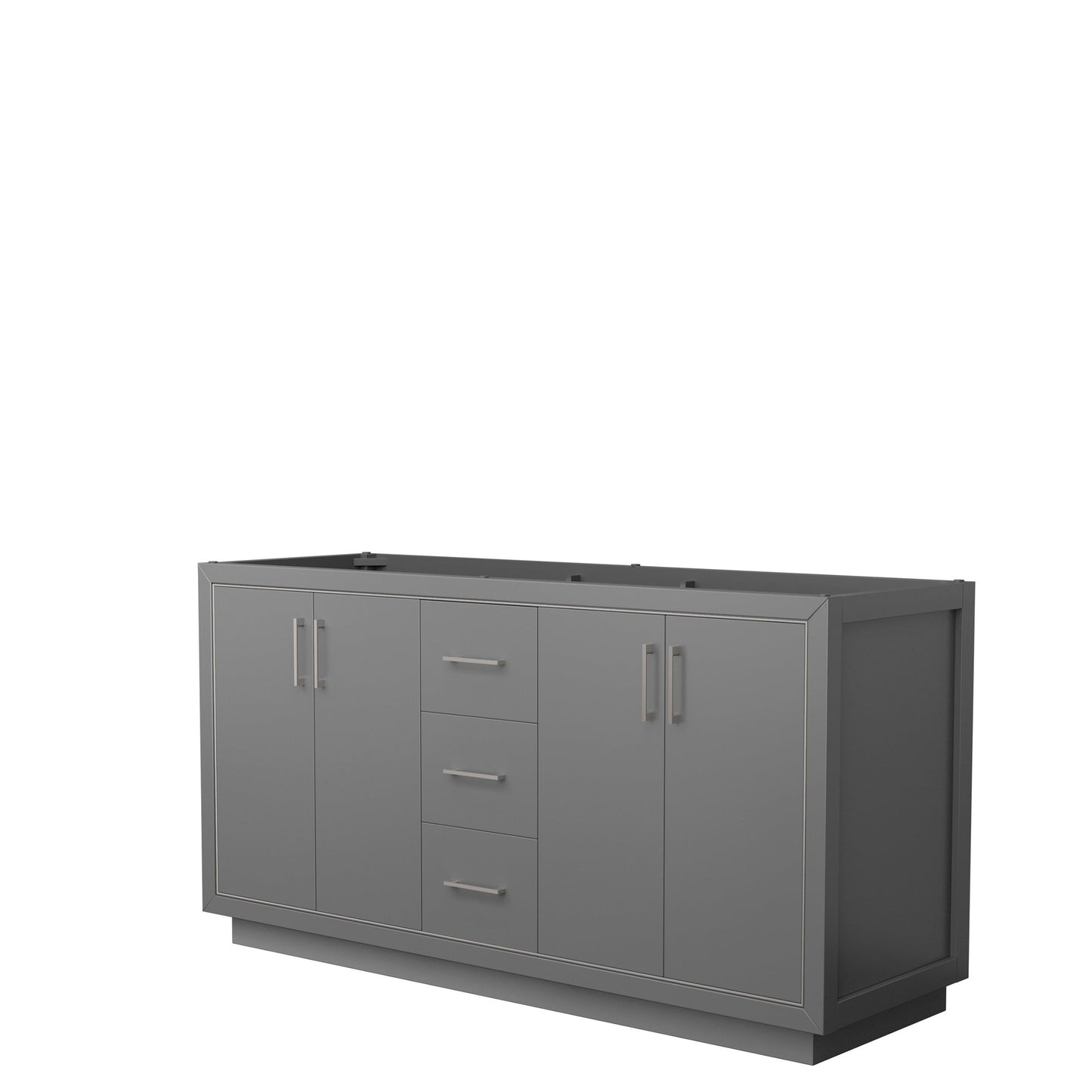 Wyndham Collection Icon 66" Double Bathroom Vanity in Dark Gray, No Countertop, No Sink, Brushed Nickel Trim