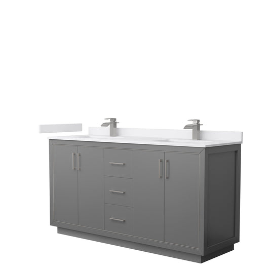 Wyndham Collection Icon 66" Double Bathroom Vanity in Dark Gray, White Cultured Marble Countertop, Undermount Square Sinks, Brushed Nickel Trim