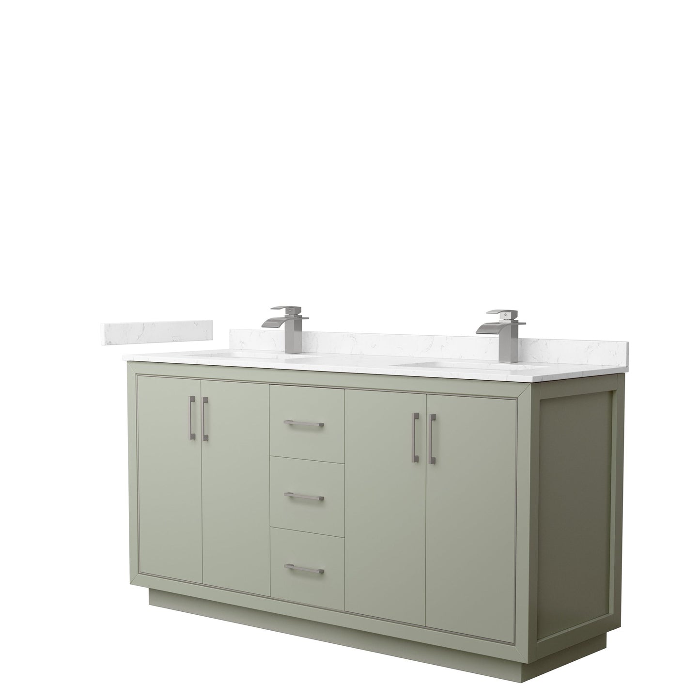 Wyndham Collection Icon 66" Double Bathroom Vanity in Light Green, Carrara Cultured Marble Countertop, Undermount Square Sinks, Brushed Nickel Trim