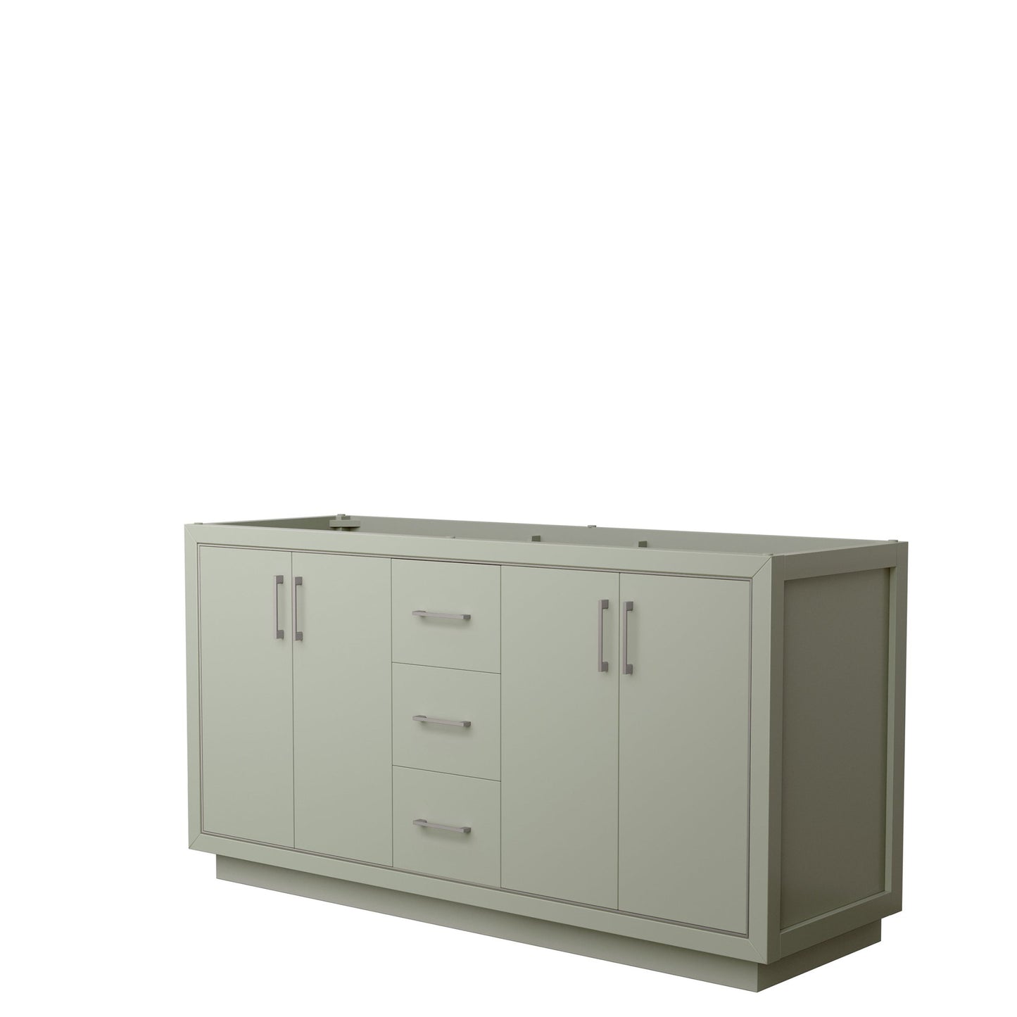 Wyndham Collection Icon 66" Double Bathroom Vanity in Light Green, No Countertop, No Sink, Brushed Nickel Trim