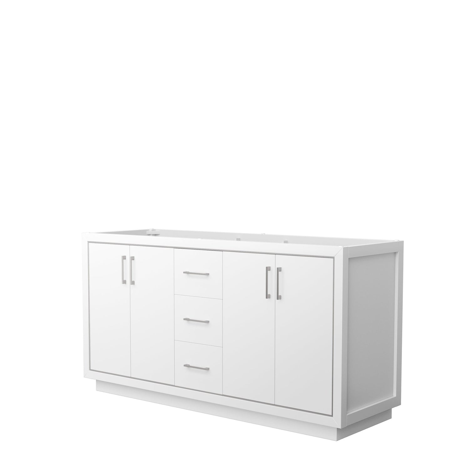 Wyndham Collection Icon 66" Double Bathroom Vanity in White, No Countertop, No Sink, Brushed Nickel Trim