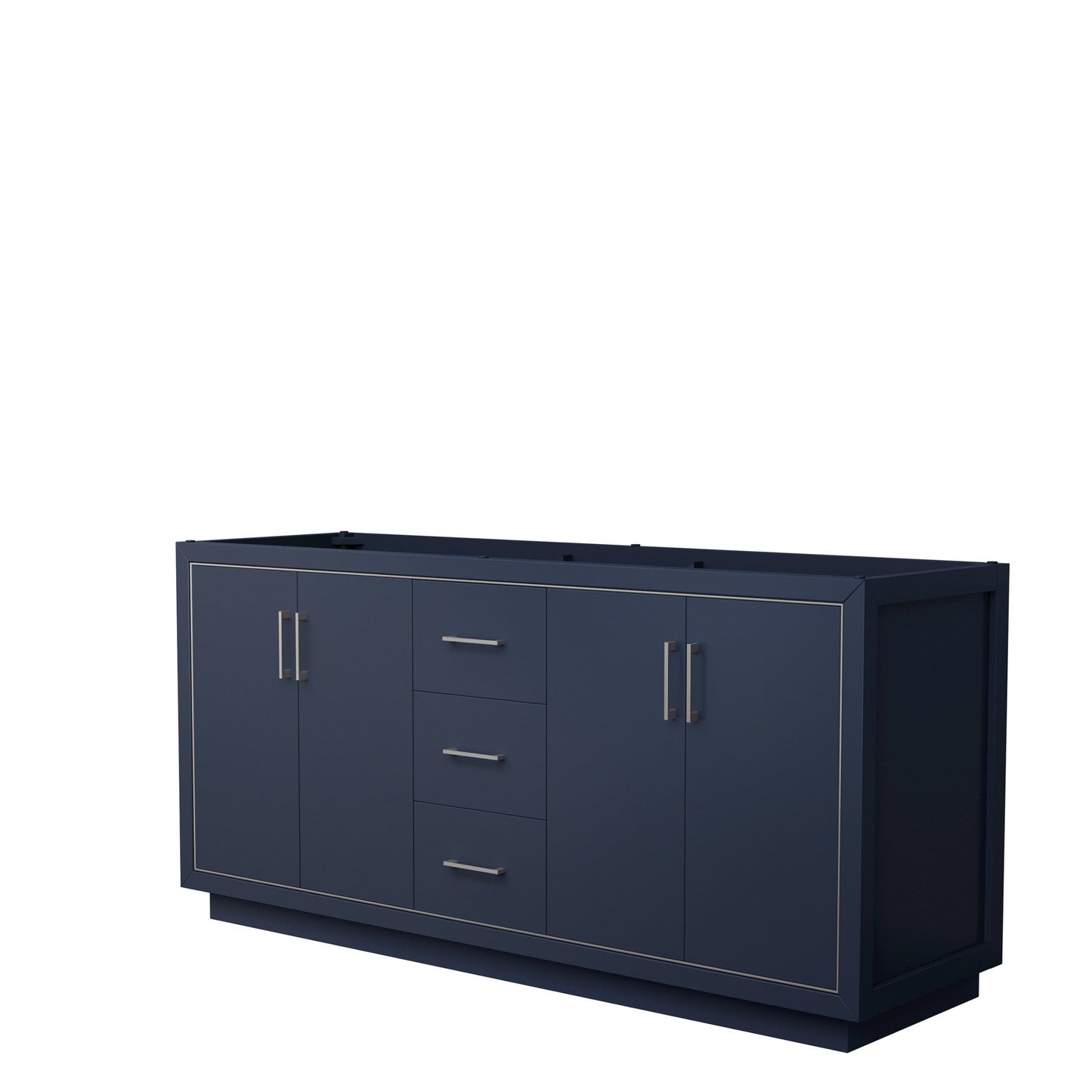 Wyndham Collection Icon 72" Double Bathroom Vanity in Dark Blue, No Countertop, No Sink, Brushed Nickel Trim