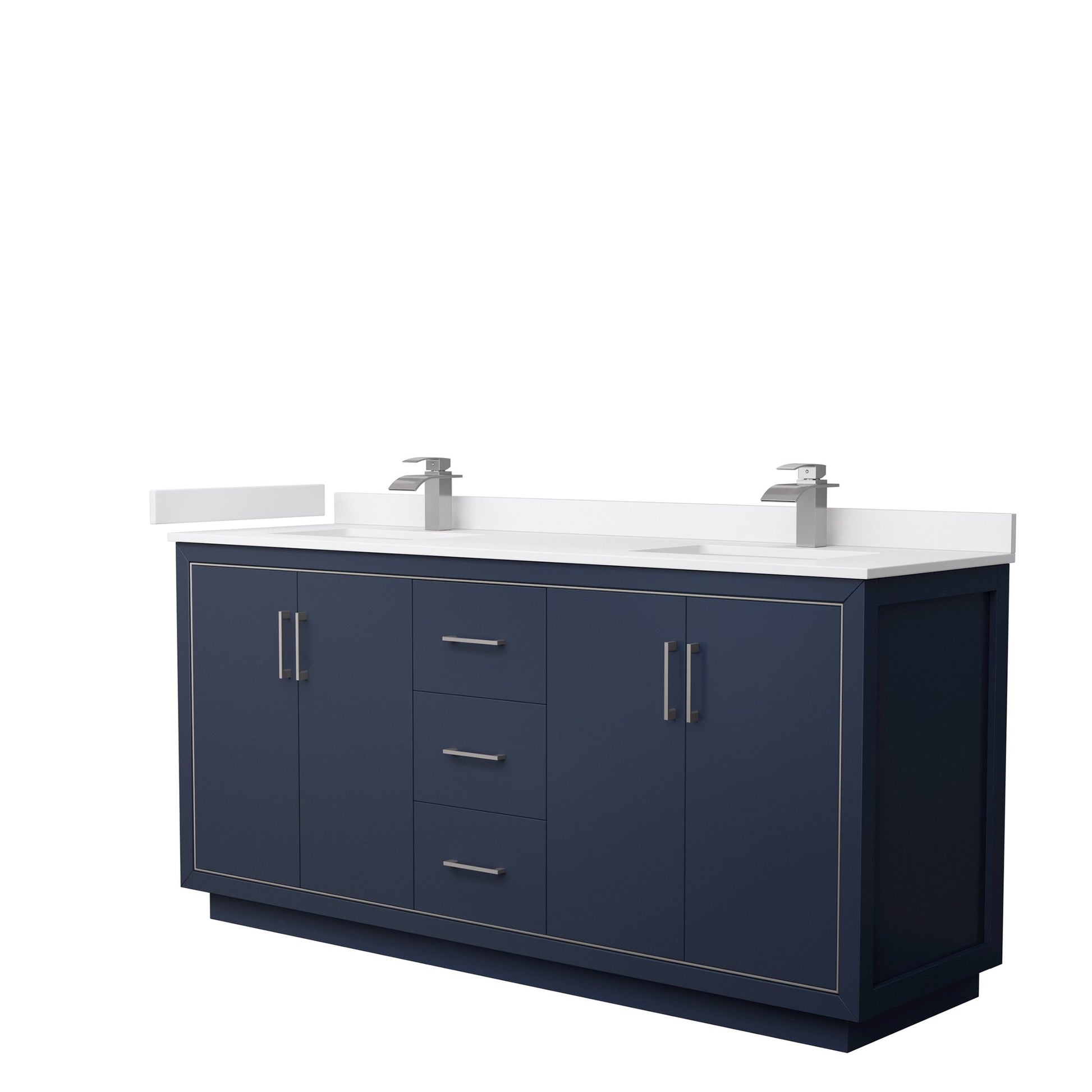 Wyndham Collection Icon 72" Double Bathroom Vanity in Dark Blue, White Cultured Marble Countertop, Undermount Square Sinks, Brushed Nickel Trim
